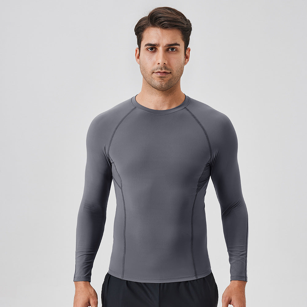 Men's nylon compression sports top, quick-dry, breathable, long-sleeve