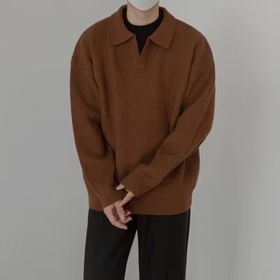 Retro Khaki Stand-Up Collar Sweater