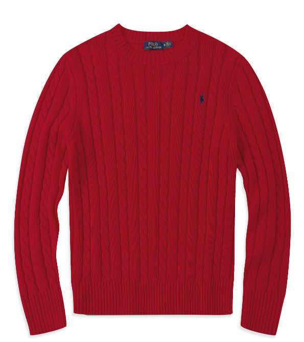 Polo Long Sleeve Cotton Twist Knit Sweater