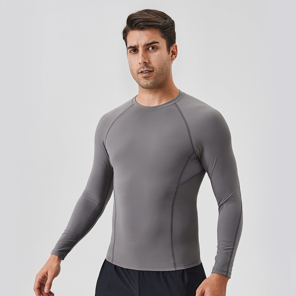 Men's nylon compression sports top, quick-dry, breathable, long-sleeve