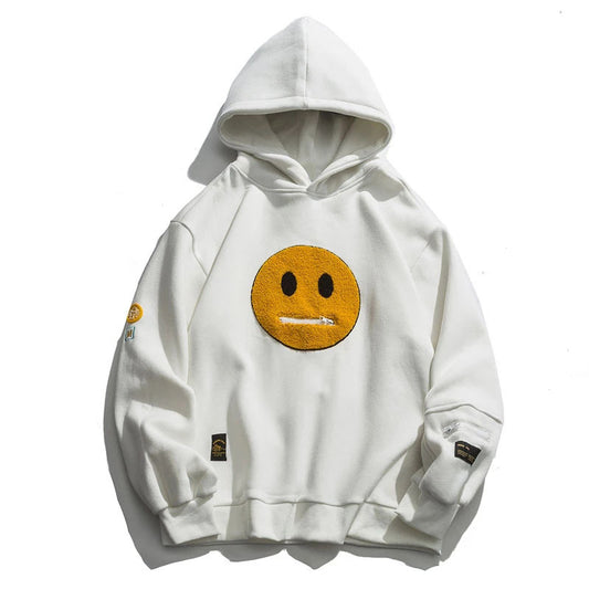 Smiley Face Patchwork Fleece Hoodie