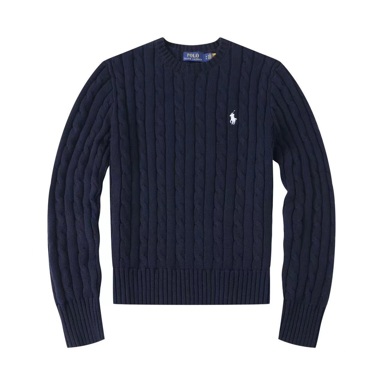 Polo Long Sleeve Cotton Twist Knit Sweater