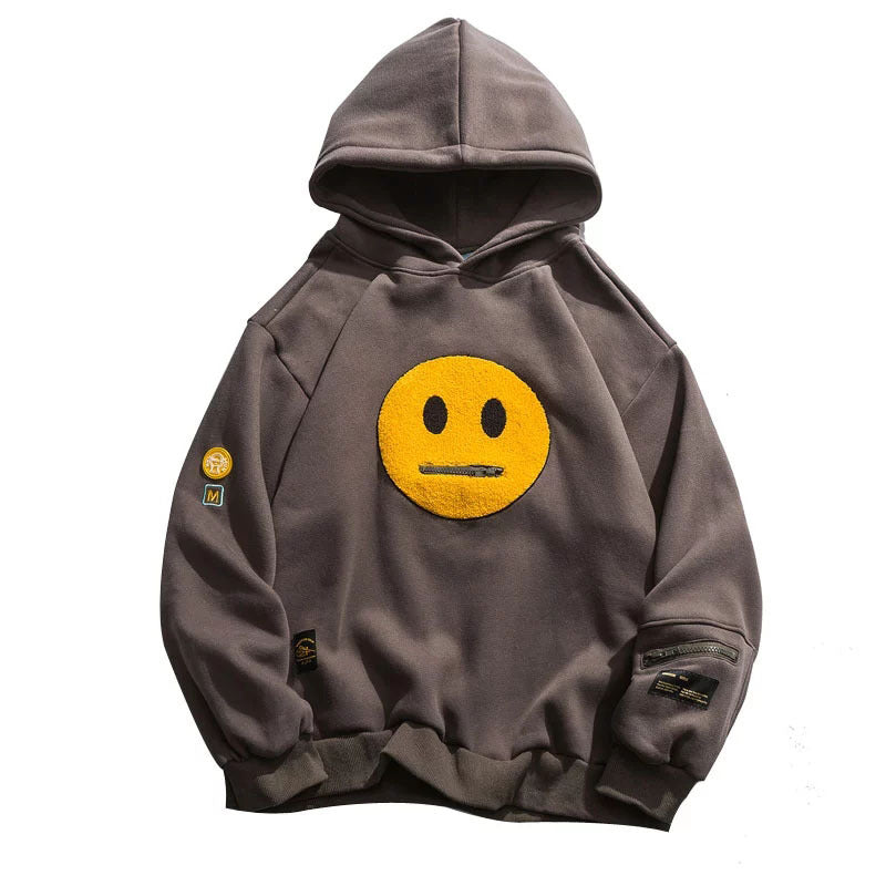 Smiley Face Patchwork Fleece Hoodie