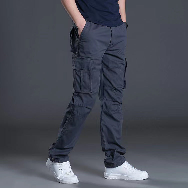 Spring/Autumn/Summer multi-pocket work pants for men, loose plus-size outdoor sports long pants, pure cotton workwear casual pants