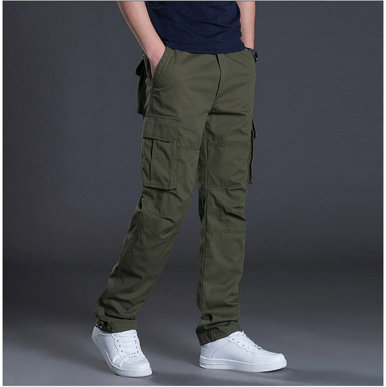 Spring/Autumn/Summer multi-pocket work pants for men, loose plus-size outdoor sports long pants, pure cotton workwear casual pants