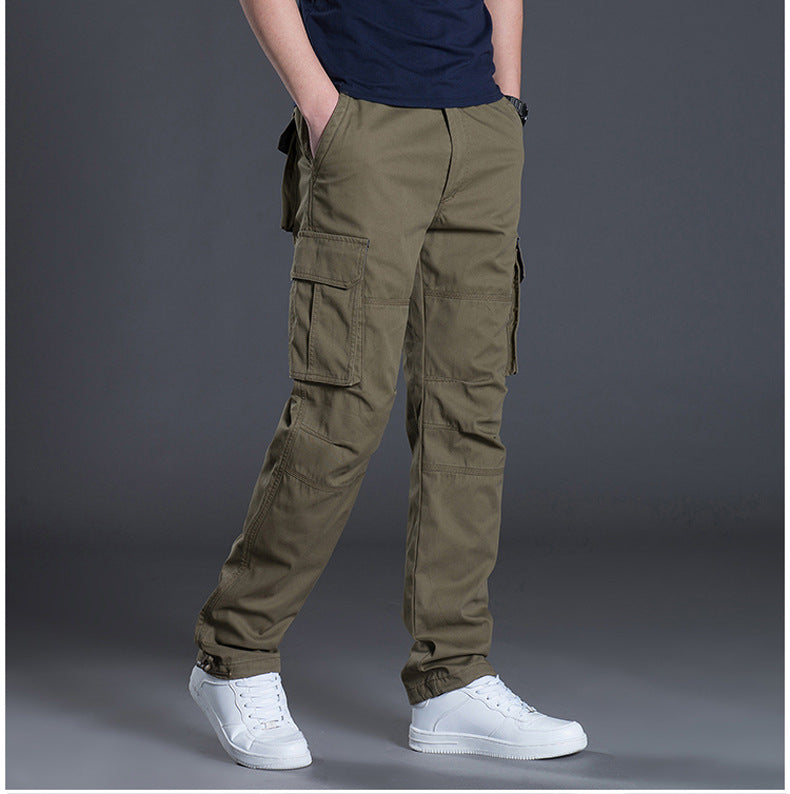 Spring/Autumn/Summer multi-pocket work pants for men, loose plus-size outdoor sports long pants, pure cotton workwear casual pants