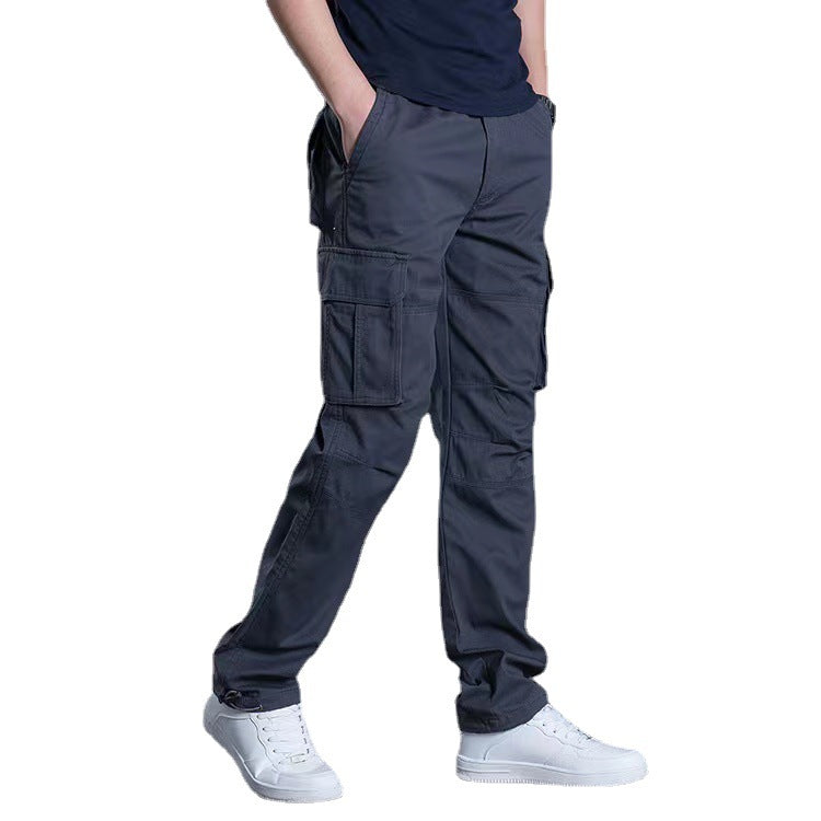Spring/Autumn/Summer multi-pocket work pants for men, loose plus-size outdoor sports long pants, pure cotton workwear casual pants