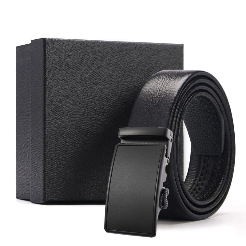 Black Leather Belt with Automatic Buckle