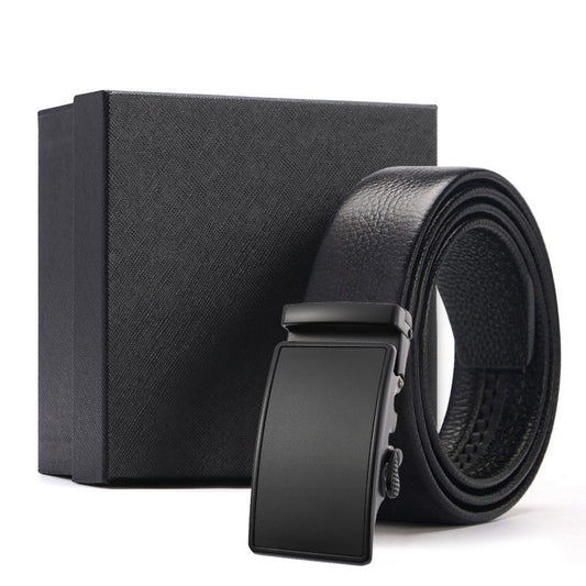Black Leather Belt with Automatic Buckle