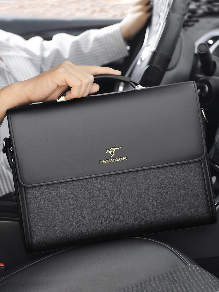 Men's handbag, business men's bag, horizontal leather, conference commuter, work document bag, multi-layer, high-capacity briefcase