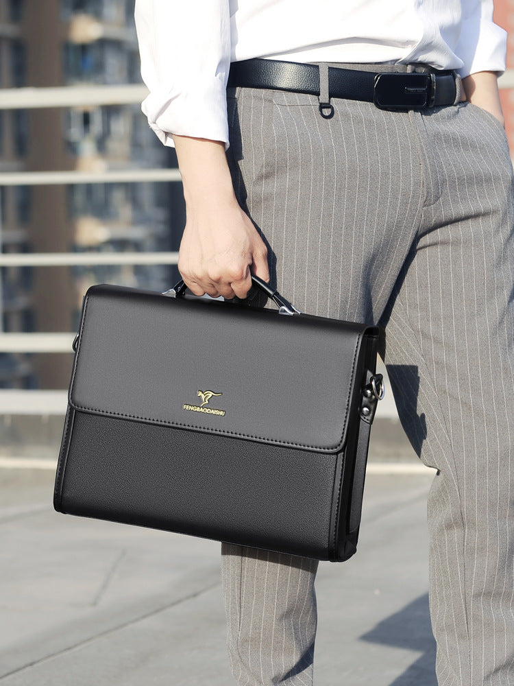 Men's handbag, business men's bag, horizontal leather, conference commuter, work document bag, multi-layer, high-capacity briefcase