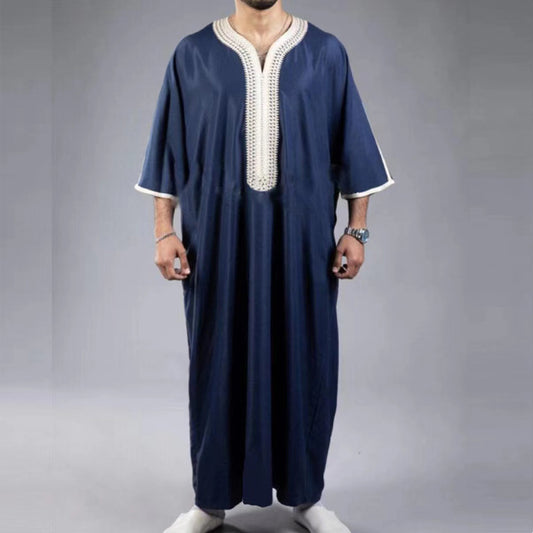 Navy Blue Embroidered Thobe