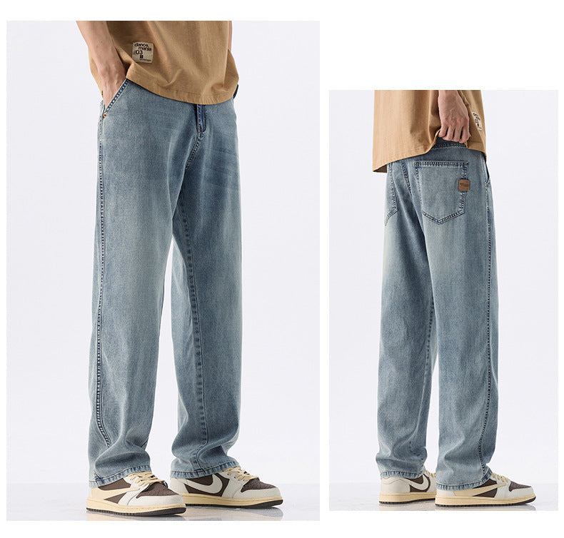 Men's Lyocell Loose Jeans - Cool Summer Fit, Wide Leg & Light Wash