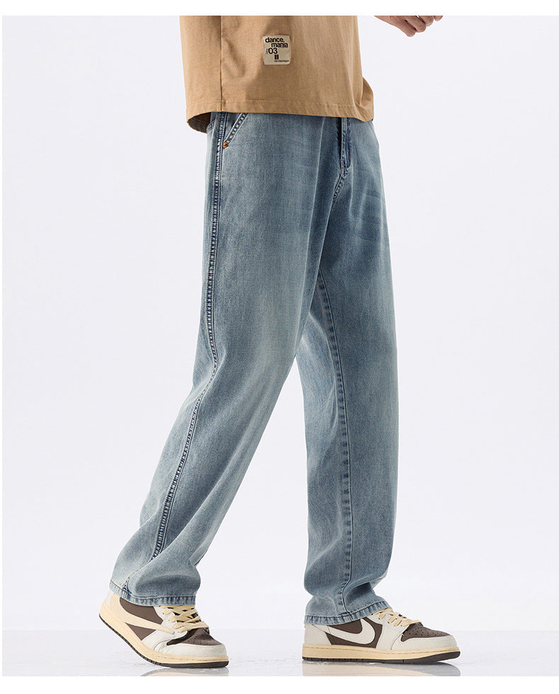 Men's Lyocell Loose Jeans - Cool Summer Fit, Wide Leg & Light Wash