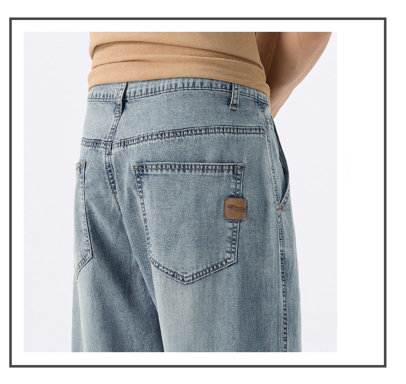 Men's Lyocell Loose Jeans - Cool Summer Fit, Wide Leg & Light Wash