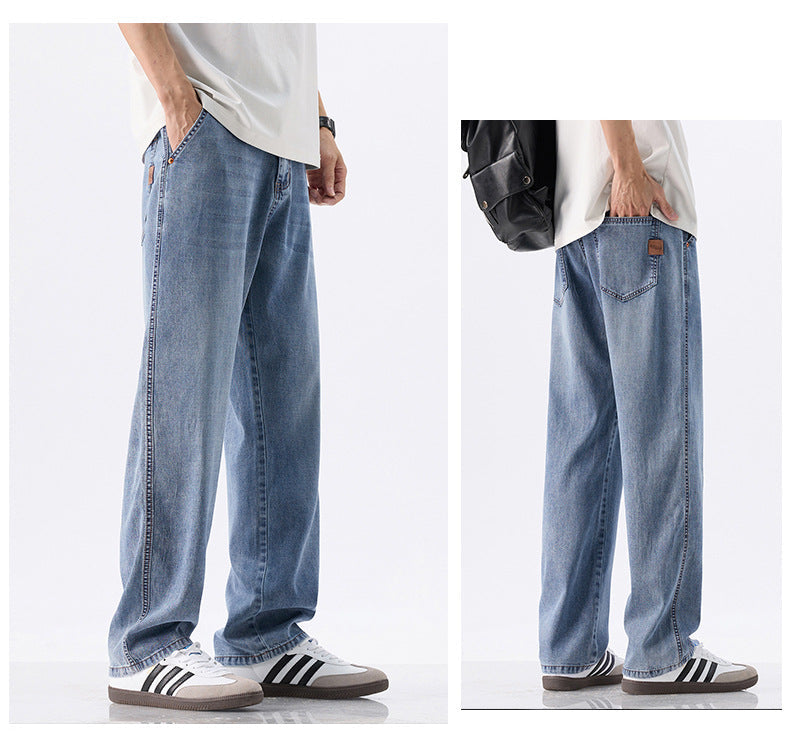 Men's Lyocell Loose Jeans - Cool Summer Fit, Wide Leg & Light Wash