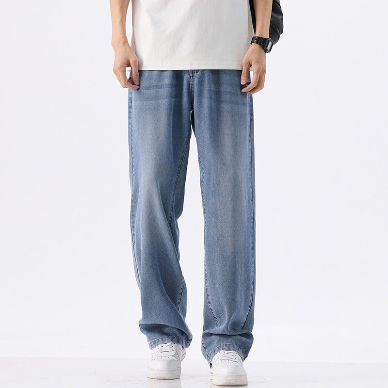 Men's Lyocell Loose Jeans - Cool Summer Fit, Wide Leg & Light Wash