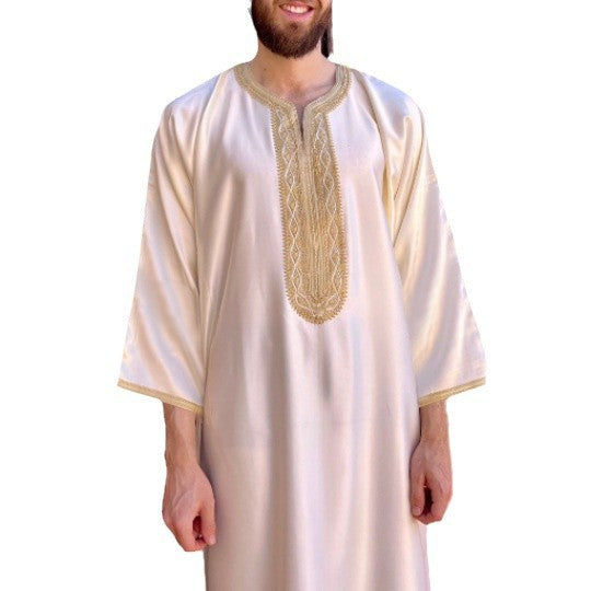 Arabic Men's Embroidered Kaftan - Loose & Breathable with Pockets