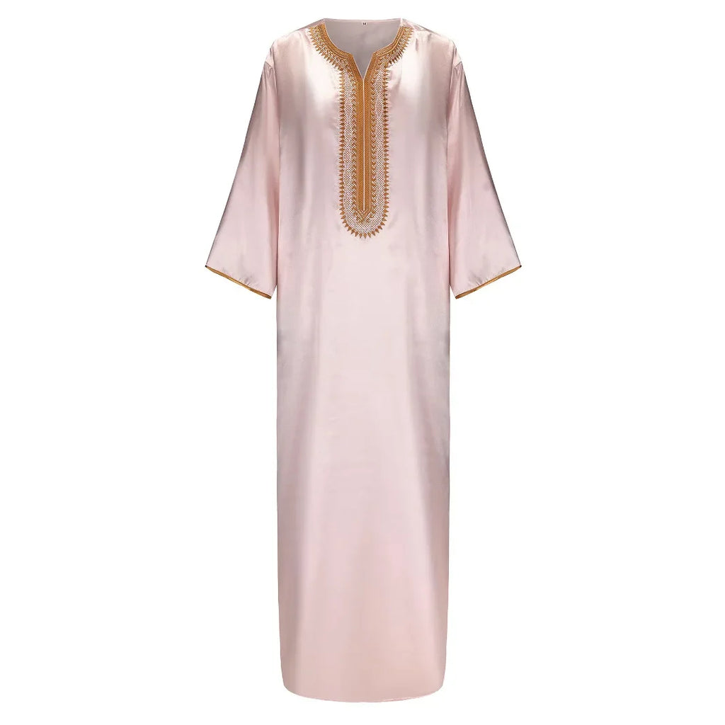 Arabic Men's Embroidered Kaftan - Loose & Breathable with Pockets
