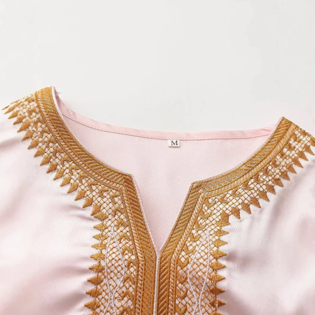 Arabic Men's Embroidered Kaftan - Loose & Breathable with Pockets