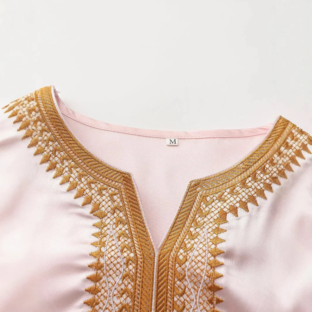 Arabic Men's Embroidered Kaftan - Loose & Breathable with Pockets