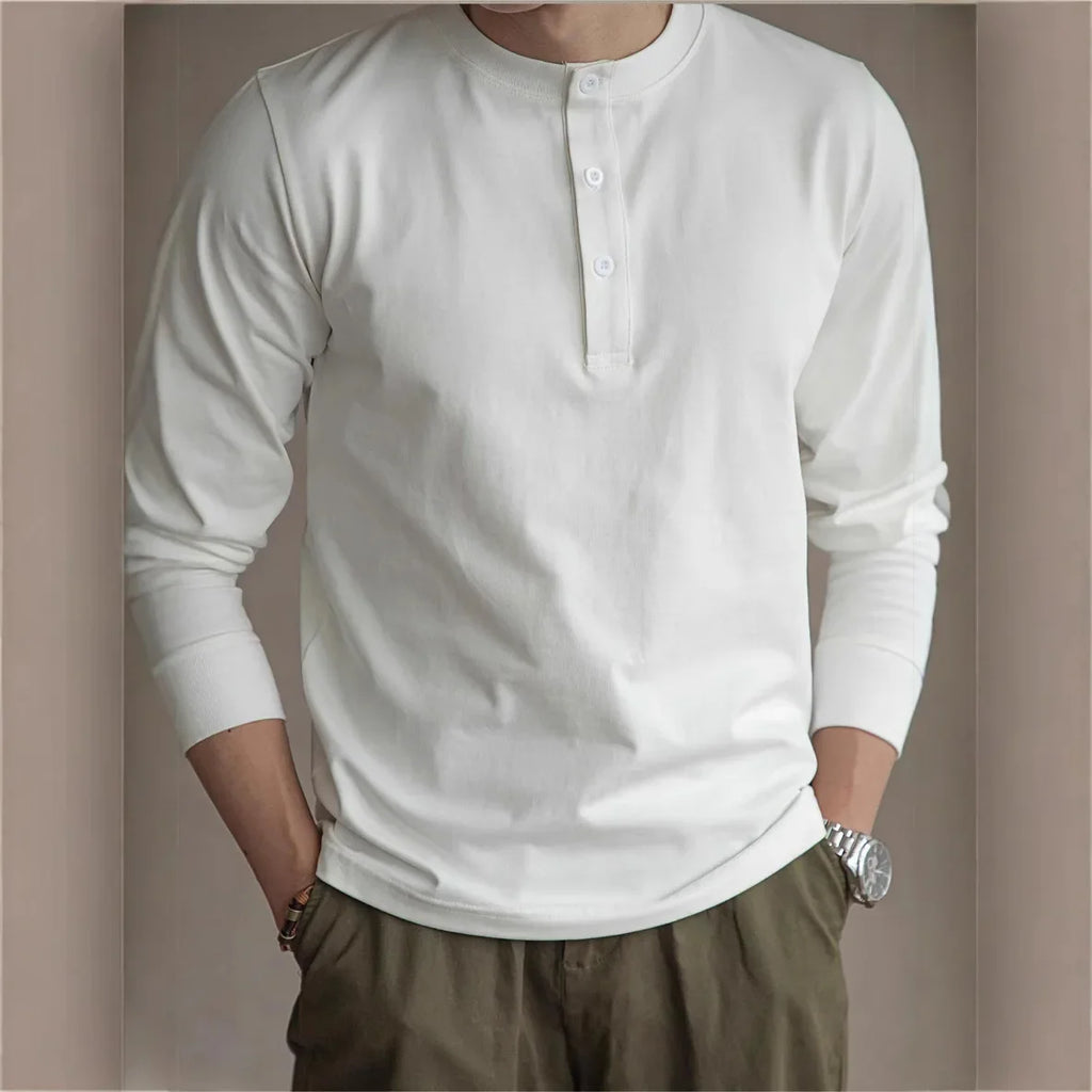 Retro Henley: Slim Fit, Long Sleeve