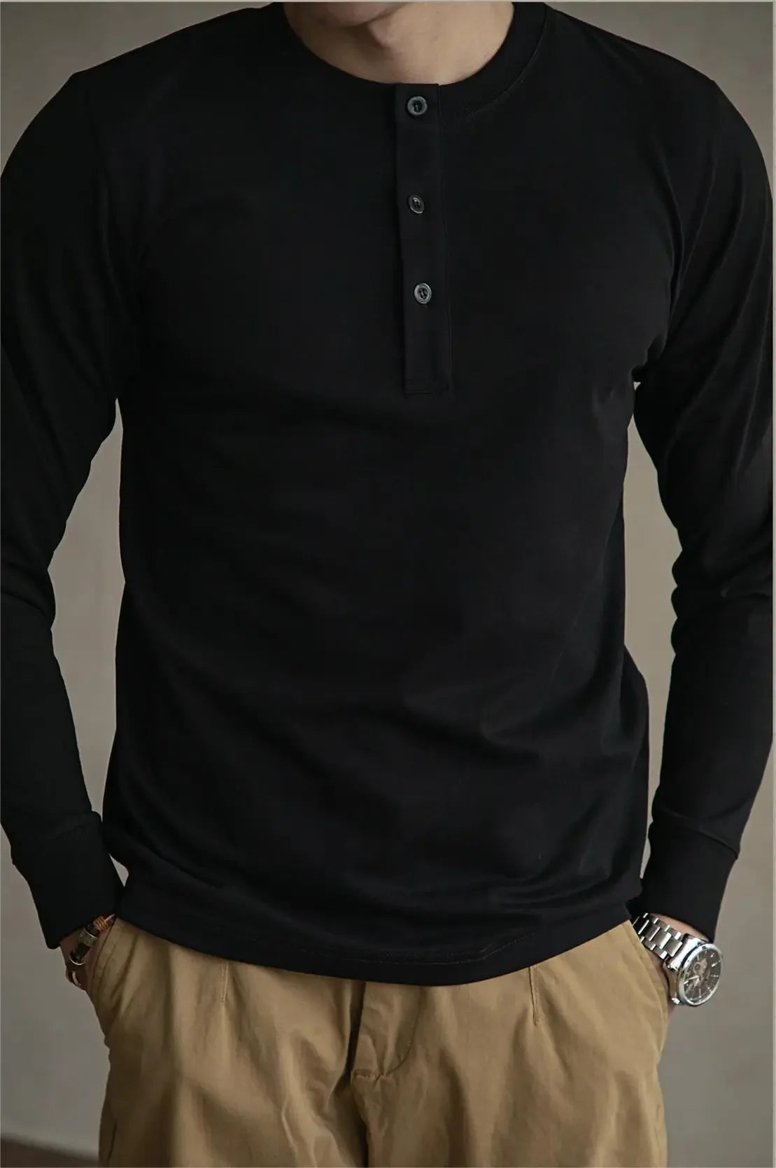Retro Henley: Slim Fit, Long Sleeve