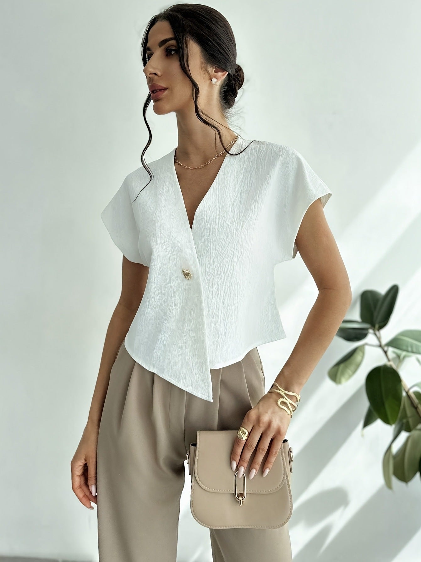 Asymmetric Single Button Vest Blouse