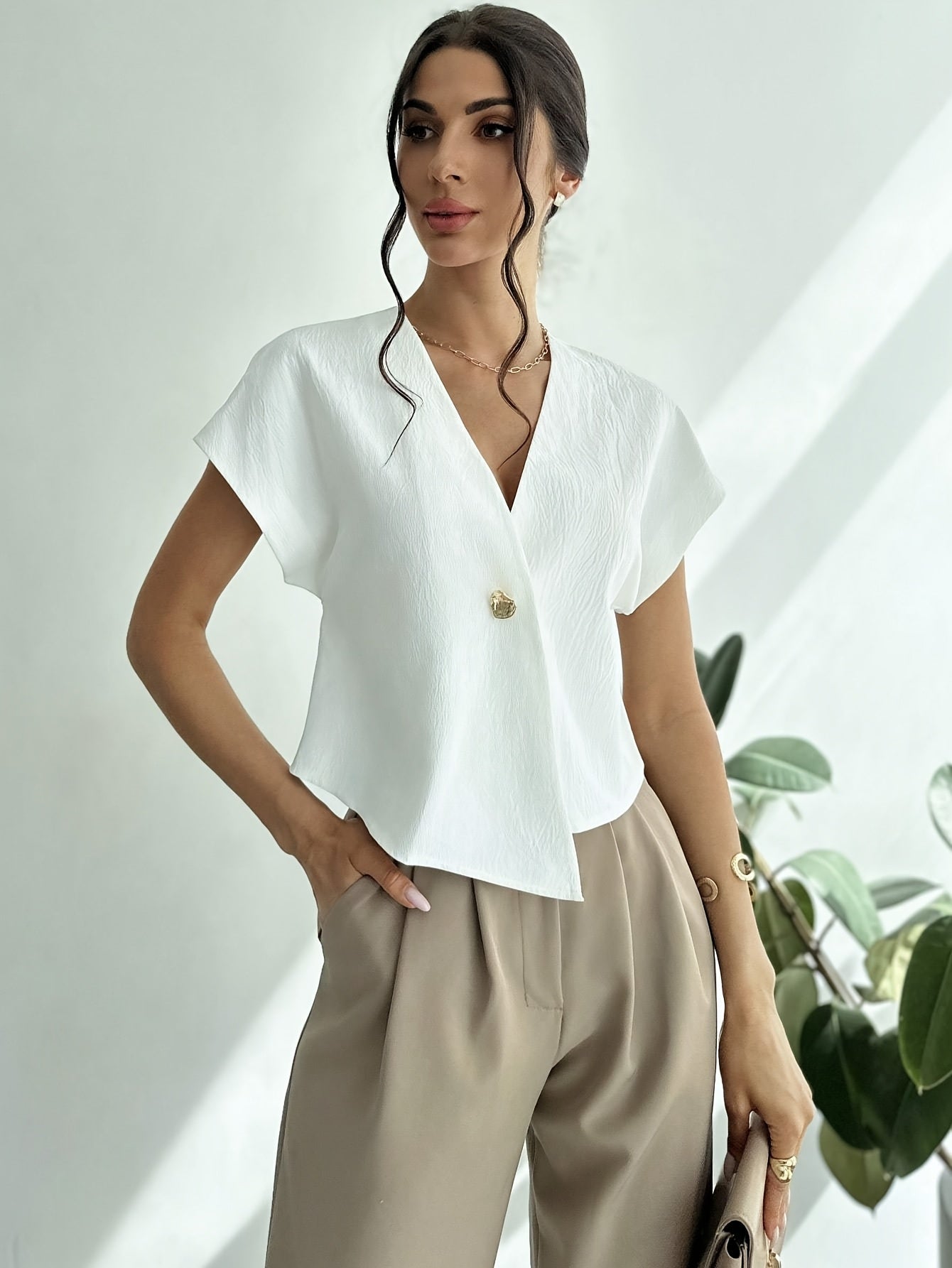 Asymmetric Single Button Vest Blouse