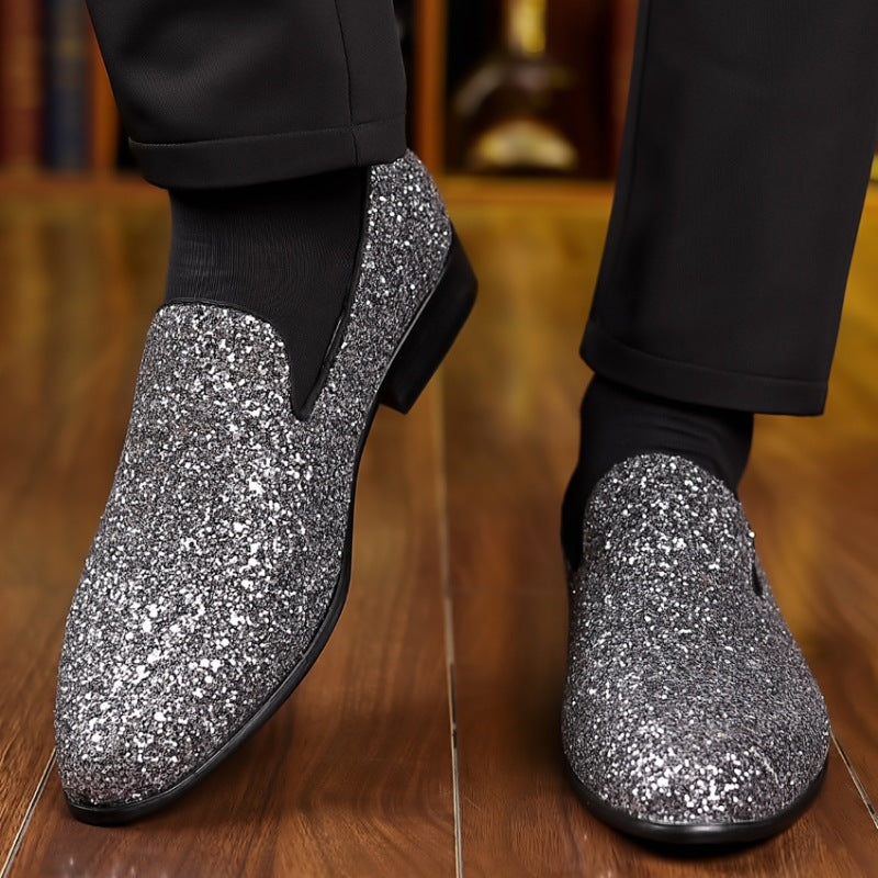 Cross-border plus-size men's beanie shoes, British style slip-ons, casual loafers, trendy sequins, sandals, one dropship