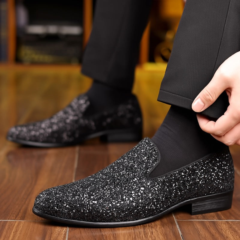 Cross-border plus-size men's beanie shoes, British style slip-ons, casual loafers, trendy sequins, sandals, one dropship
