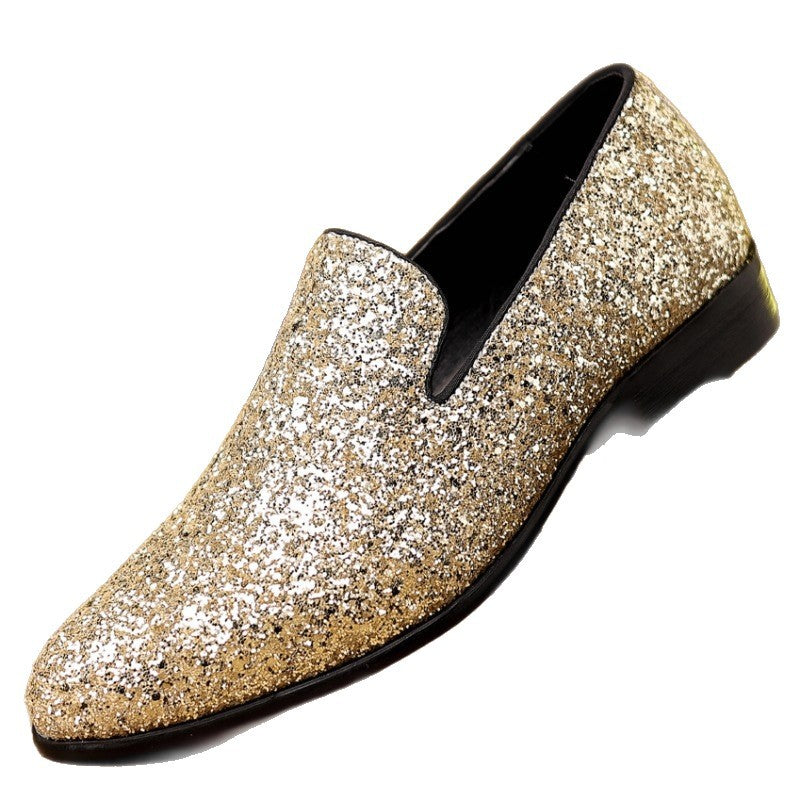 Cross-border plus-size men's beanie shoes, British style slip-ons, casual loafers, trendy sequins, sandals, one dropship
