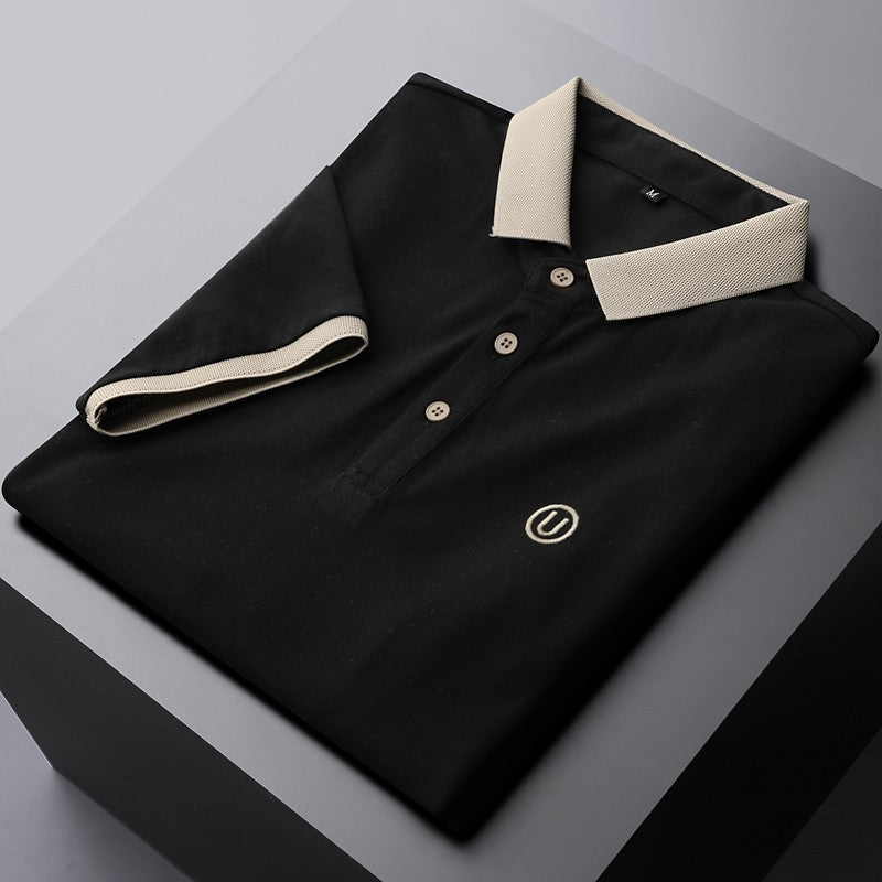 Silk Short Sleeve Polo Shirt: Contrast Lapel