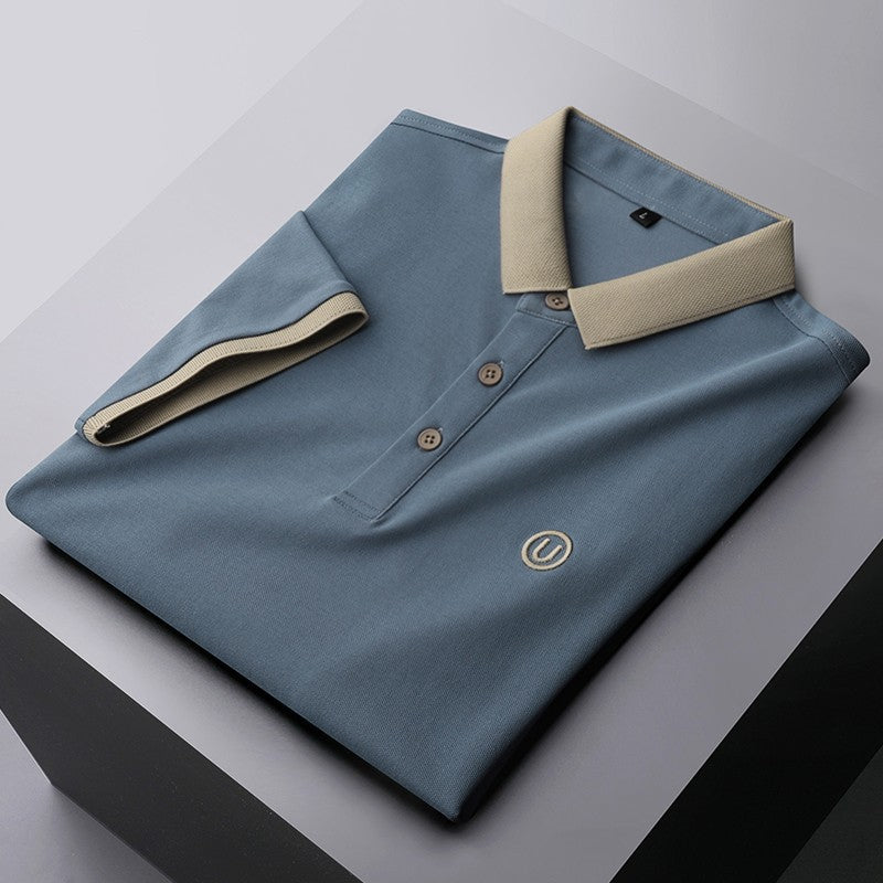 Silk Short Sleeve Polo Shirt: Contrast Lapel