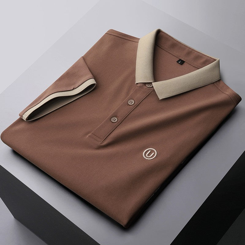 Silk Short Sleeve Polo Shirt: Contrast Lapel