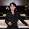 Long sleeve solid color stand collar [black]