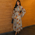 Tie-Neck Lantern-Sleeve Printed Dress