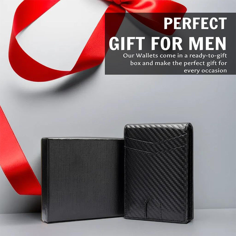 Cross-border wallet, RFID anti-theft brush, multi-functional business wallet, three-fold multi-card slot, full carbon fiber pattern men's wallet