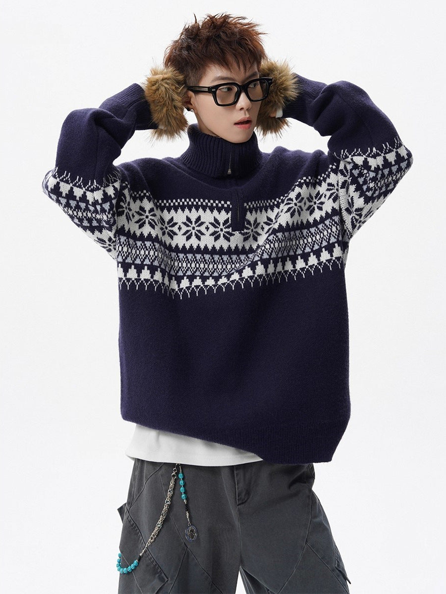 Festive Snowflake Quarter-Zip Sweater