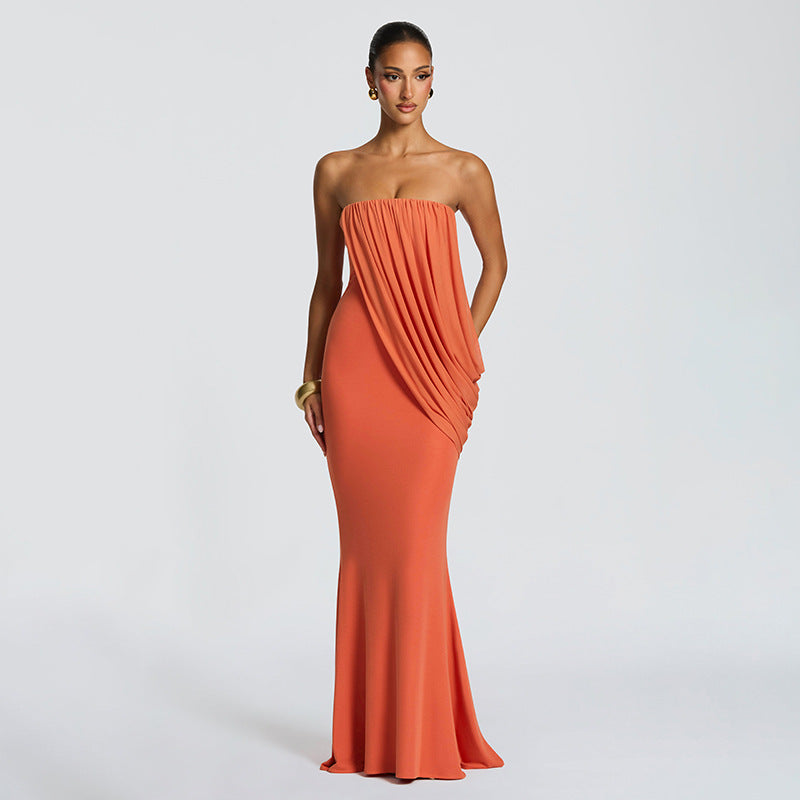 Strapless Pleated Mesh Dress