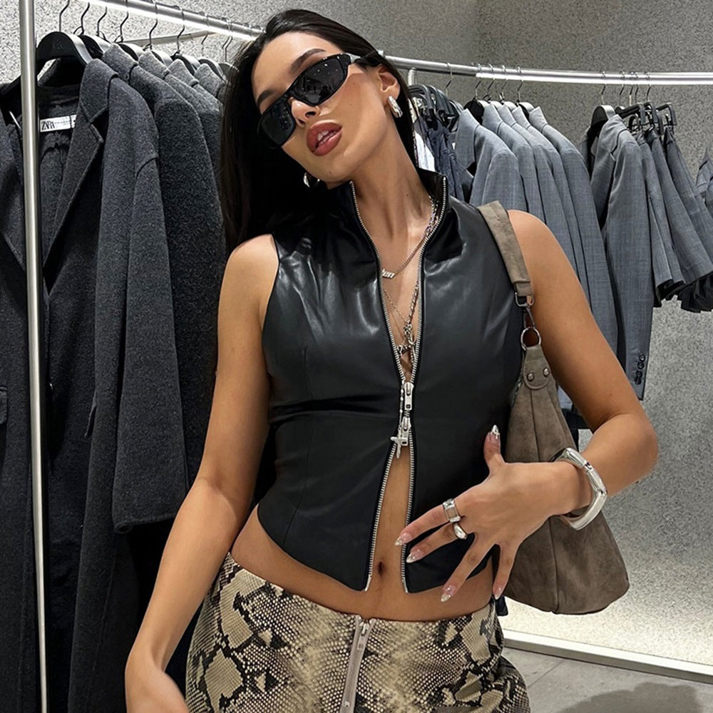 Sleek PU Leather Crop Vest