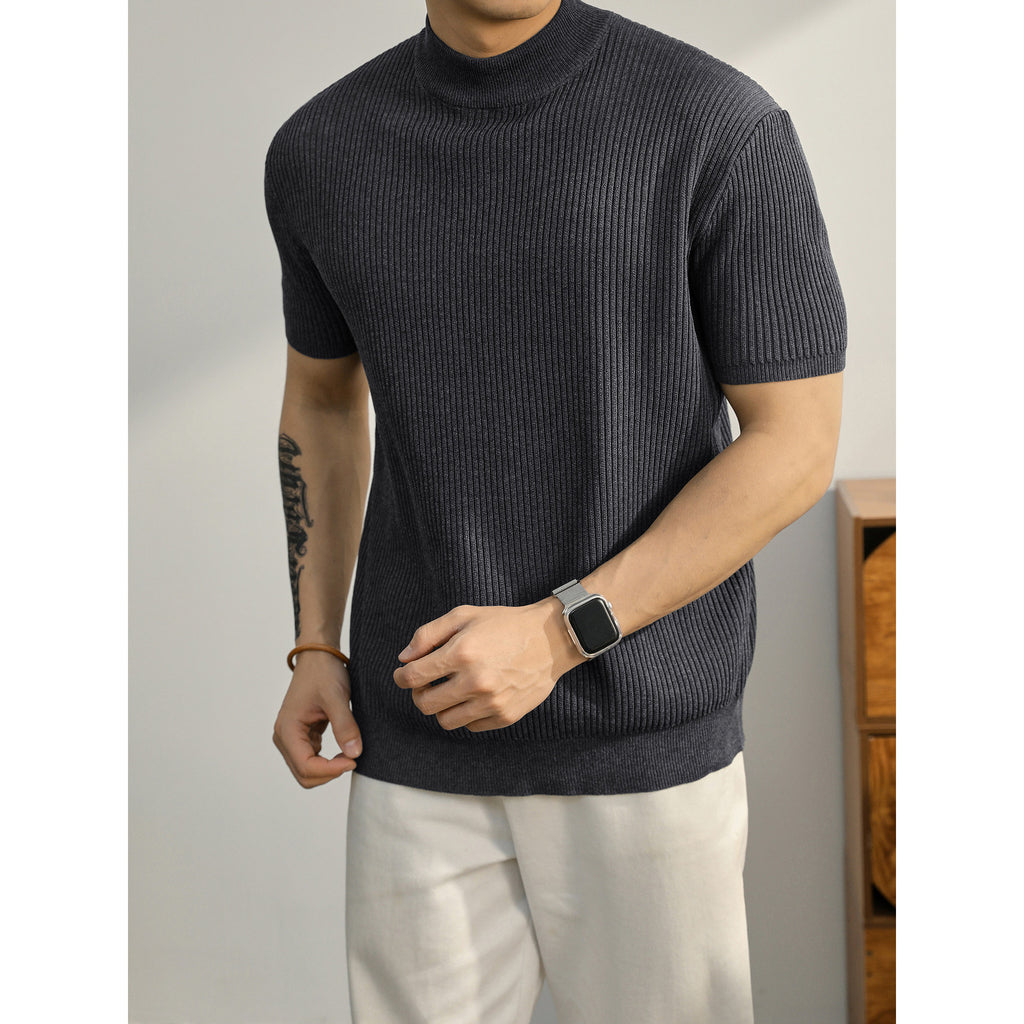 Ribbed Mock Neck Knit Polo