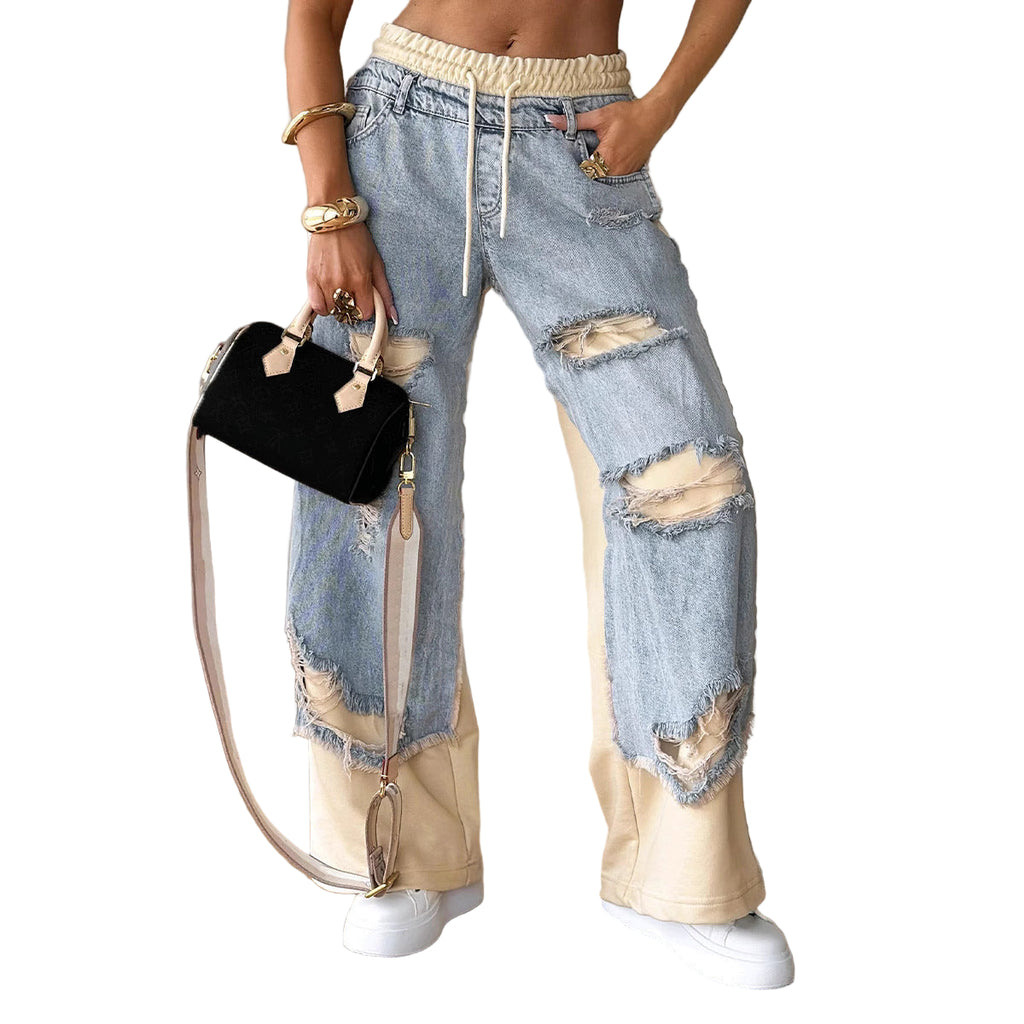 Patchwork Ripped Jeans