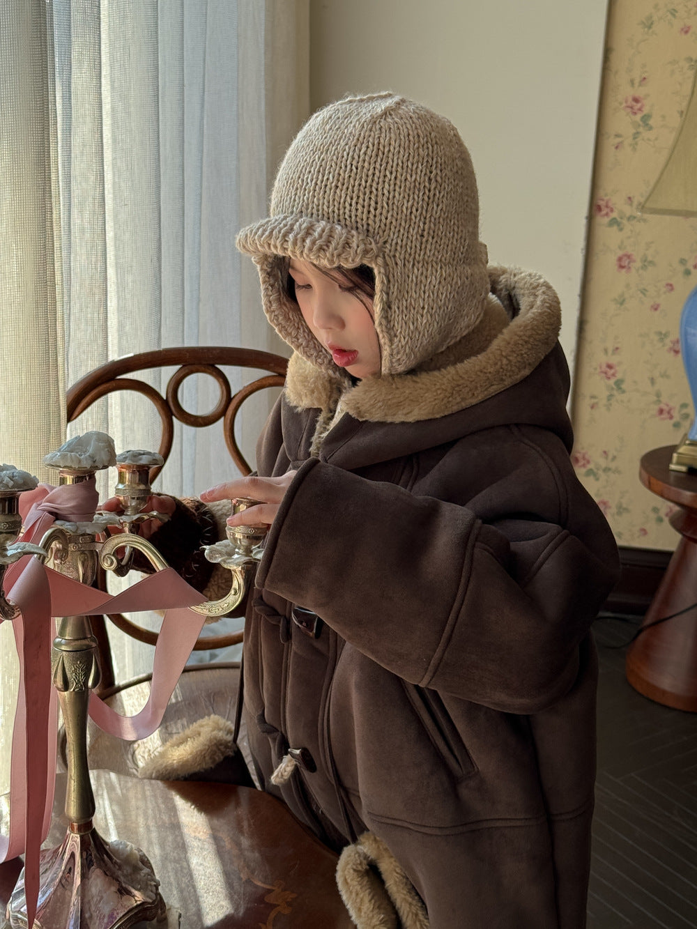Girls' Hooded Faux-Fur Toggle Coat