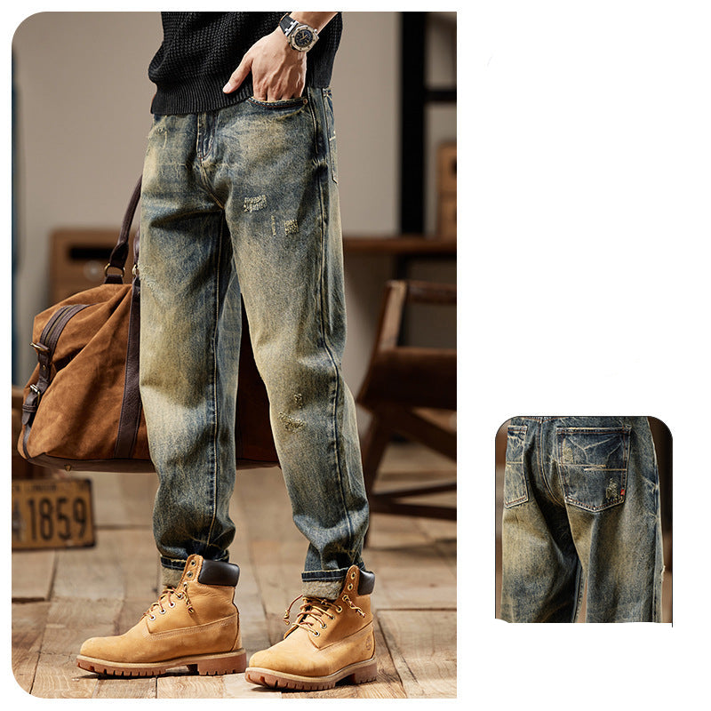 Vintage-Wash Relaxed Utility Denim