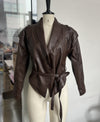 Lapel lace-up long-sleeved coat - brown