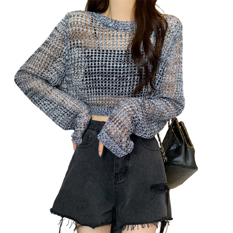 Hollow-Knit Crop Top