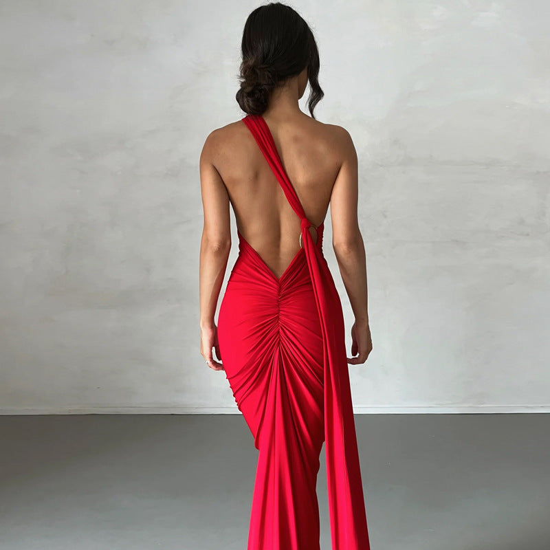 Pleated Backless Dress