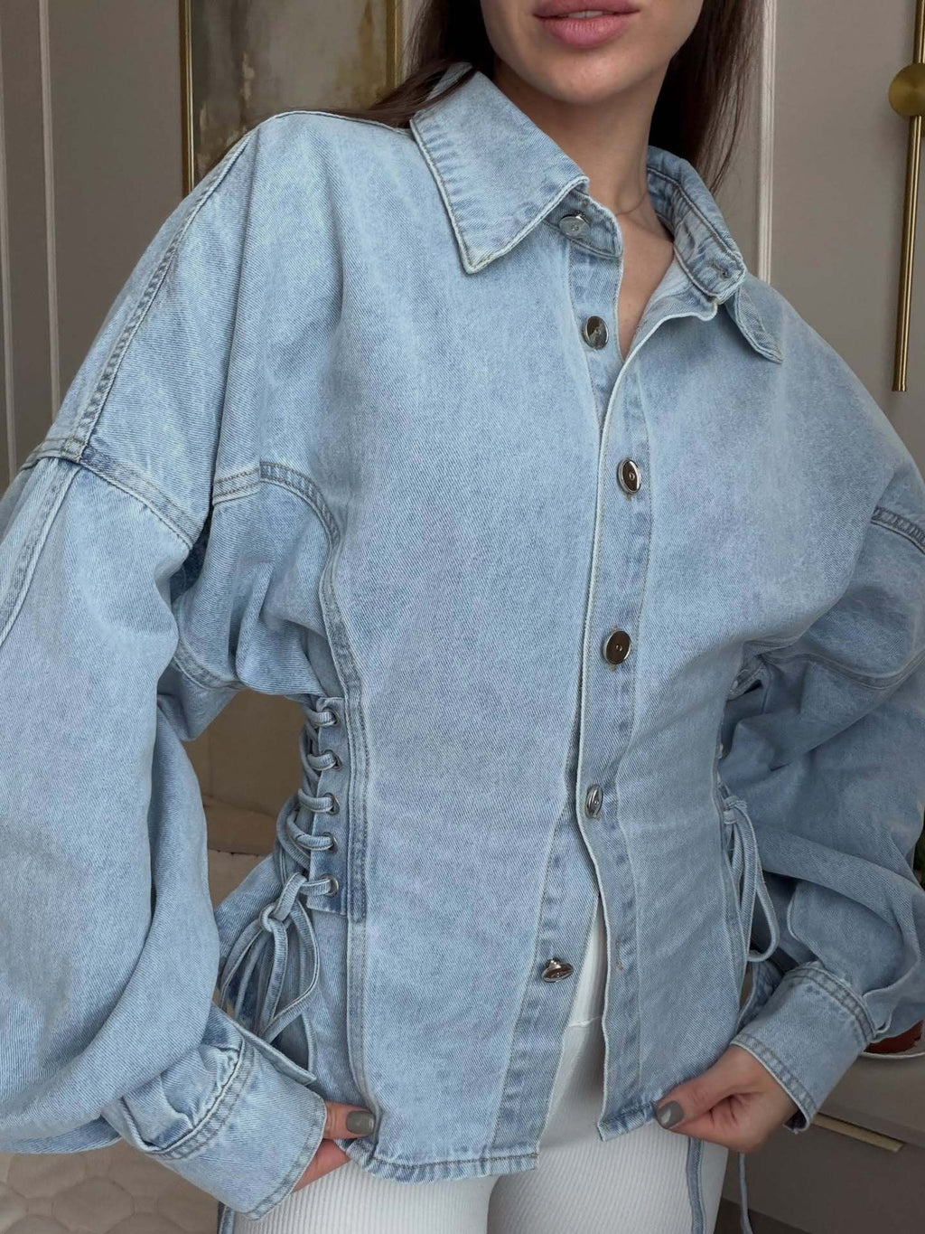 Lace Up Corset Denim Shirt