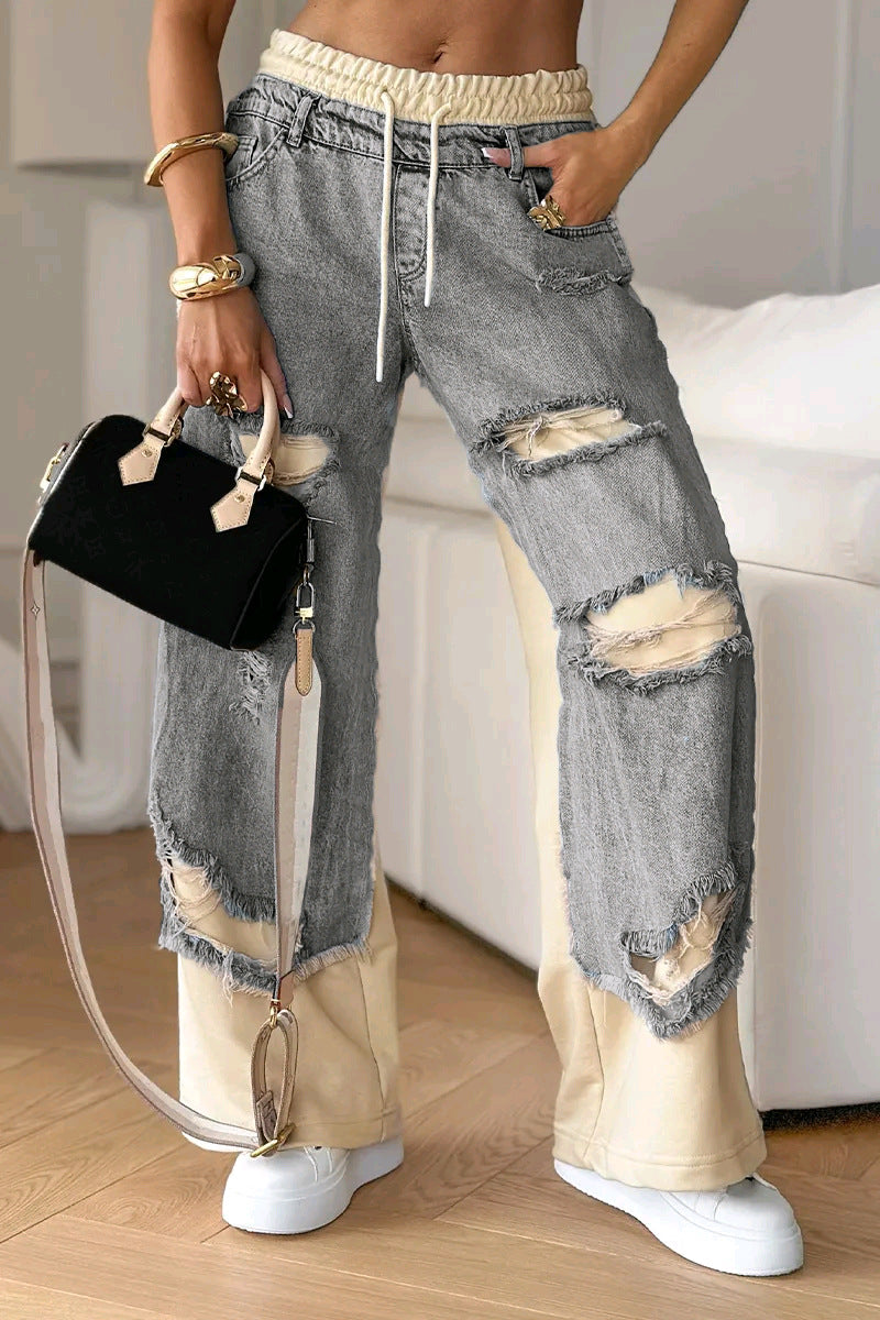 Patchwork Ripped Jeans